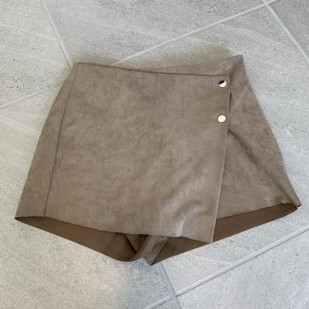 Faux Suede Brown Beige Mini Skort  Size M